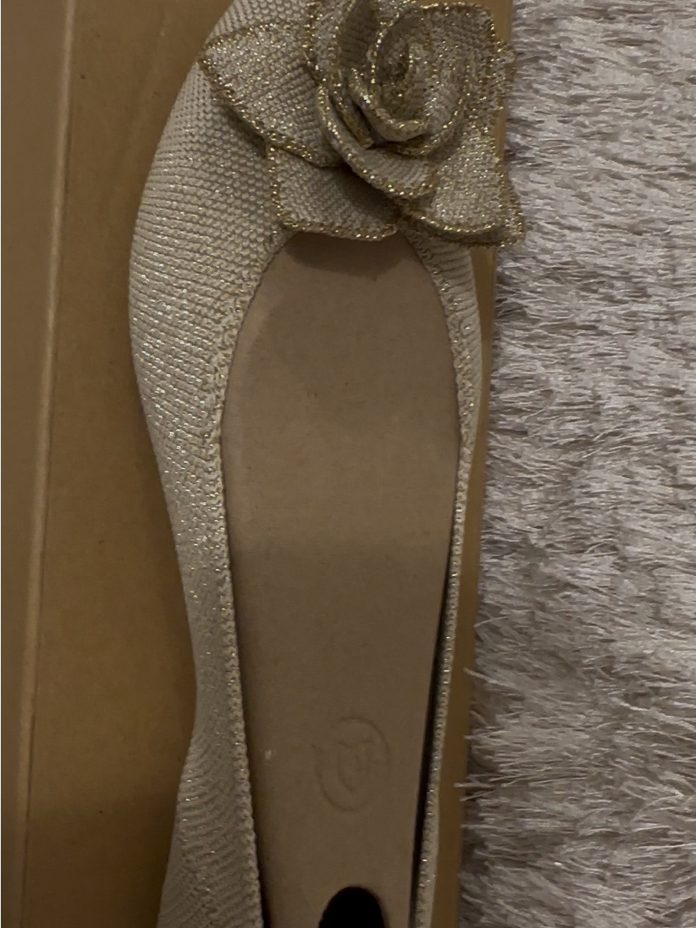 Rothy's Gold Glitter Ballet Flat with Floral Accent